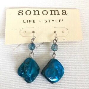 Sonoma Blue Abalone Stone Pierced Dangle Earrings NOC